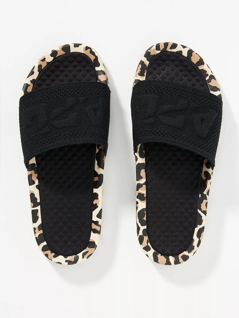 APL Big Logo TechLoom Mens Slide Slip On Sandals size 10 Black/Leopard Print